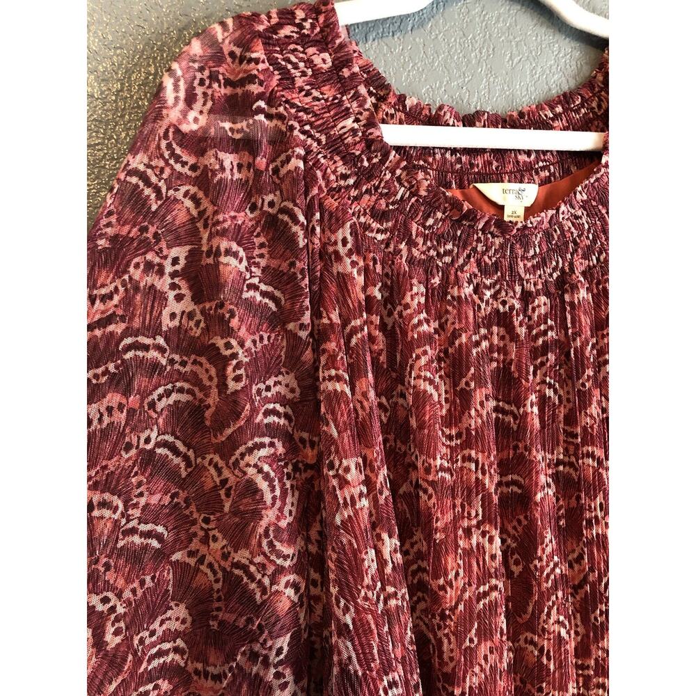Terra &‎ Sky Womens Tunic Mesh Top 2X Long Sleeve Butterfly Shirt Boho Cottage - Picture 3 of 11